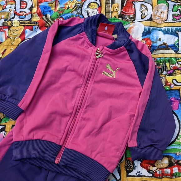 Pink and Purple Baby Tracksuit Set with Gold Embroidery - Picture 2 of 8